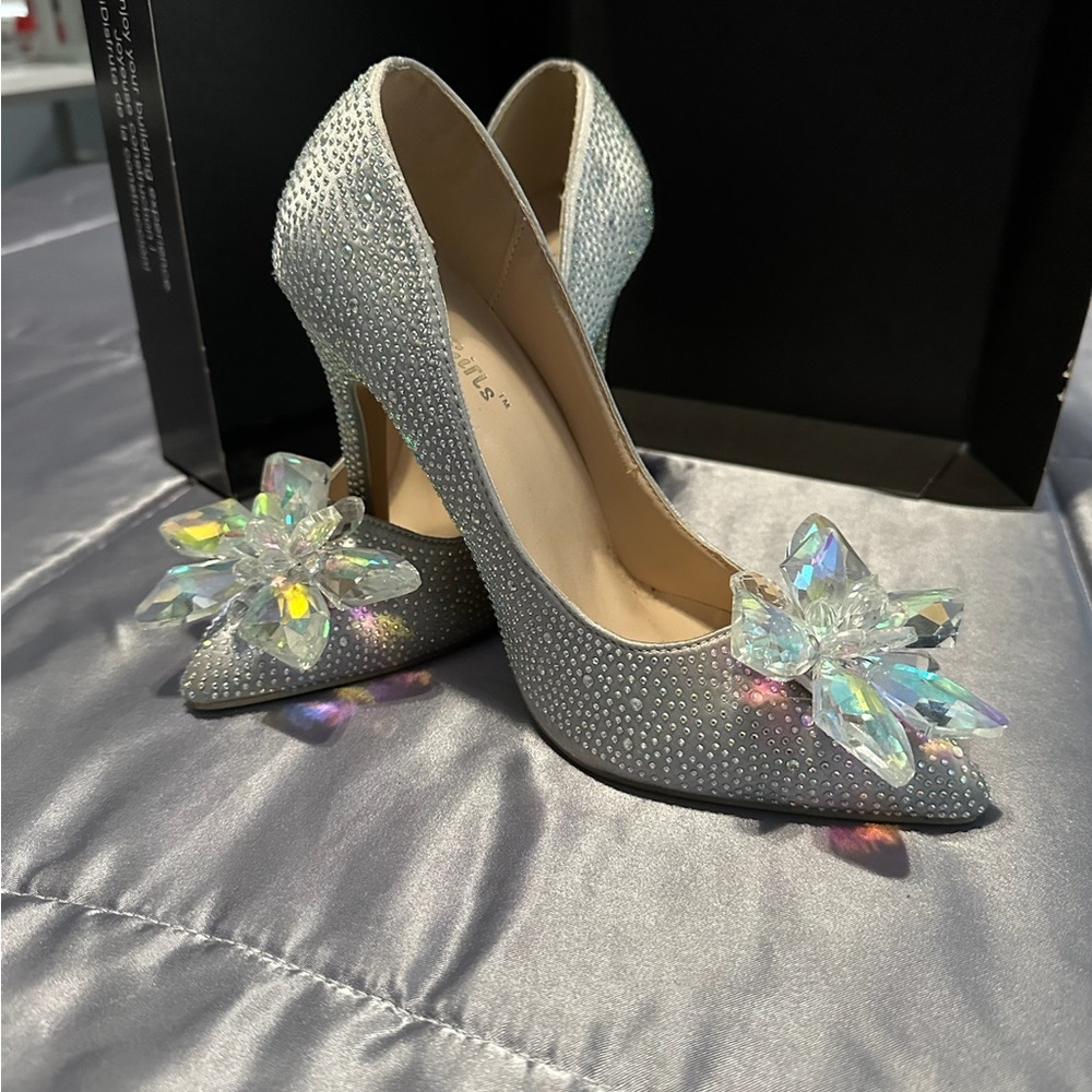 Elegant Silver Crystal Embellished Heels